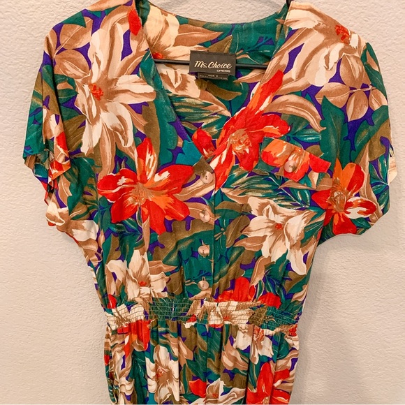 Vintage 90 Ms. Choice Tropical Floral Jumper Pants Jumpsuit Romper Size 8 Medium - Picture 1 of 16